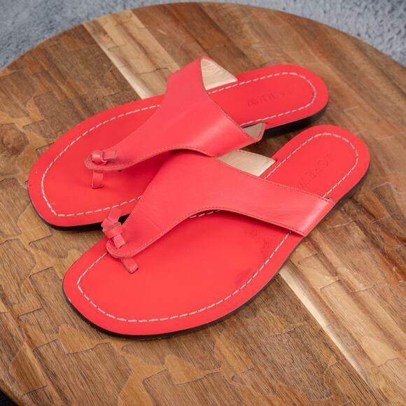 J. CREW Coral Pink Playa Leather T-Strap Sandals Womens Size 6 - Picture 3 of 5